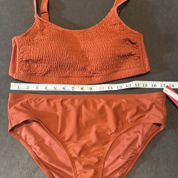 Women’s Xhilaration Plus Size Orange 2 Piece Bikini Smocked Top Size X NWT - Picture 6 of 12